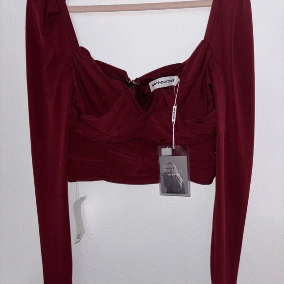 Self-Portrait Burgundy Long Sleeve Crop Top - Picture 5 of 8